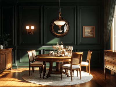 Verde scuro nella sala da pranzo: eleganza e natura si uniscono