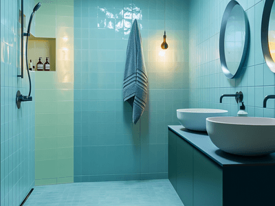 Colorazione del bagno: freschezza con tonalità di blu e verde